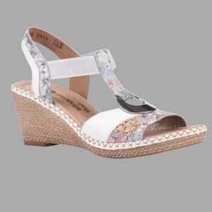 Remonte 39 Boho Resortwear Euro Summer Floral Slingback Leather Wedge Sandal